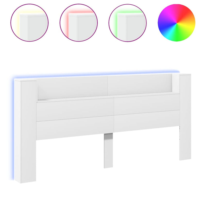 Headboard Cabinet with LED White 220x16.5x103.5 cm