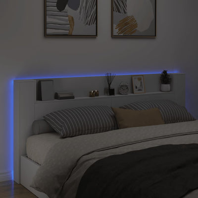 Headboard Cabinet with LED White 220x16.5x103.5 cm