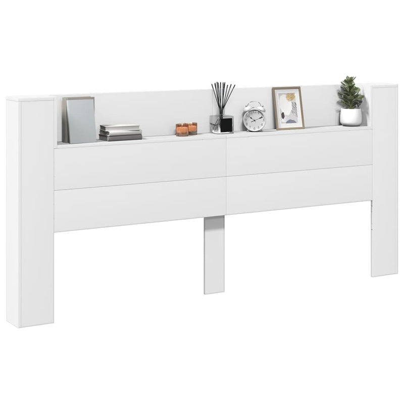 Headboard Cabinet with LED White 220x16.5x103.5 cm