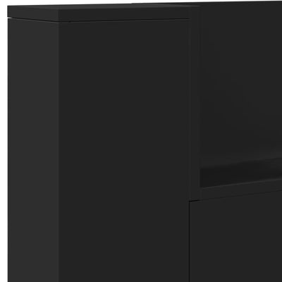 Headboard Cabinet with LED Black 220x16.5x103.5 cm