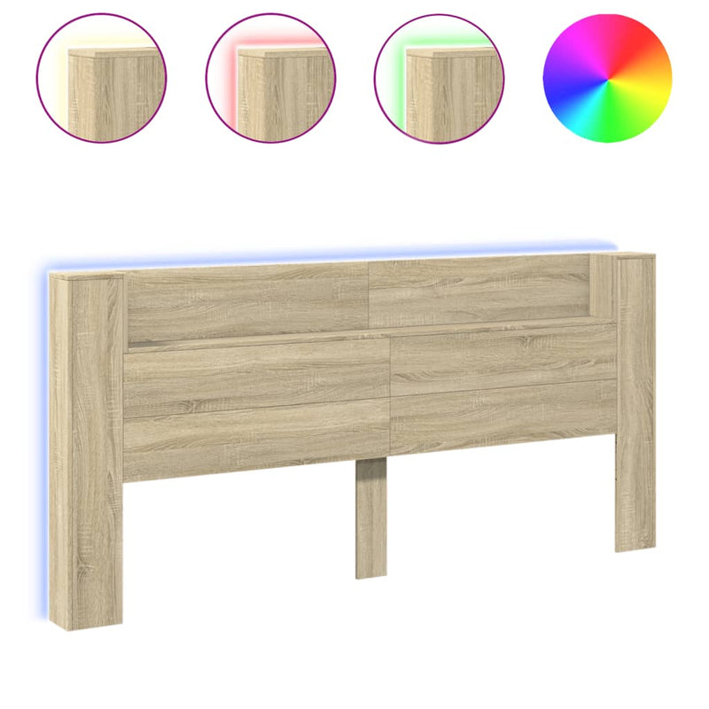 Headboard Cabinet with LED Sonoma Oak 220x16.5x103.5 cm