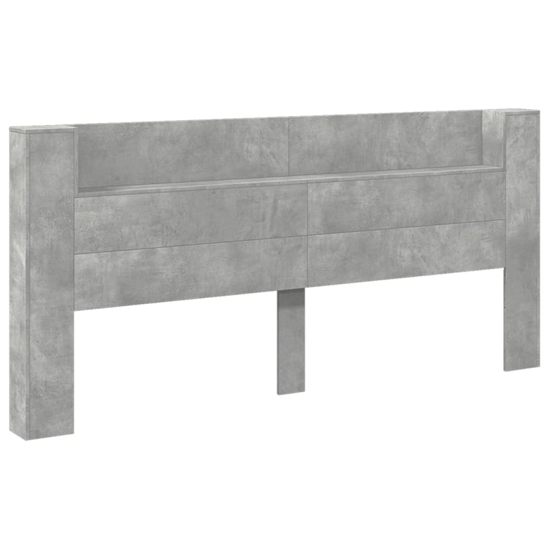 Headboard Cabinet with LED Concrete Grey 220x16.5x103.5 cm