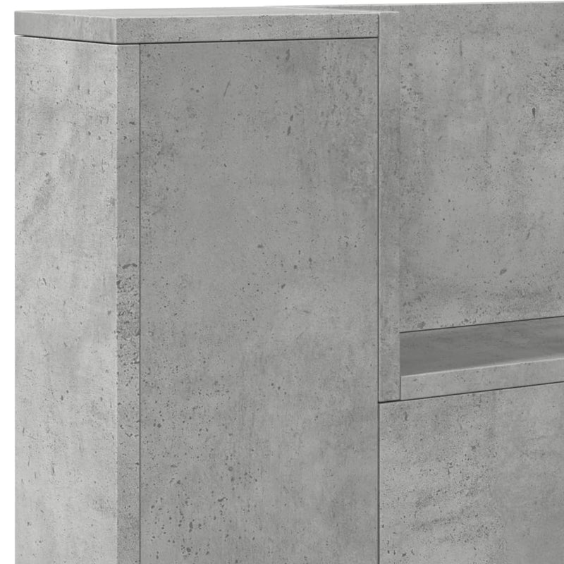 Headboard Cabinet with LED Concrete Grey 220x16.5x103.5 cm