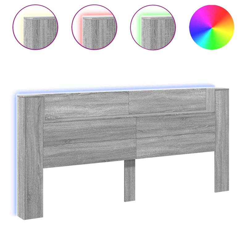 Headboard Cabinet with LED Grey Sonoma 220x16.5x103.5 cm