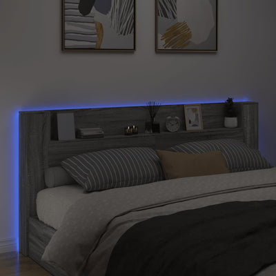 Headboard Cabinet with LED Grey Sonoma 220x16.5x103.5 cm