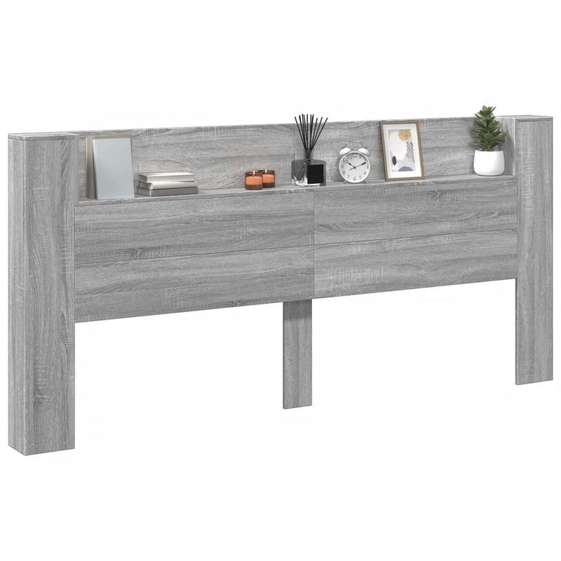 Headboard Cabinet with LED Grey Sonoma 220x16.5x103.5 cm