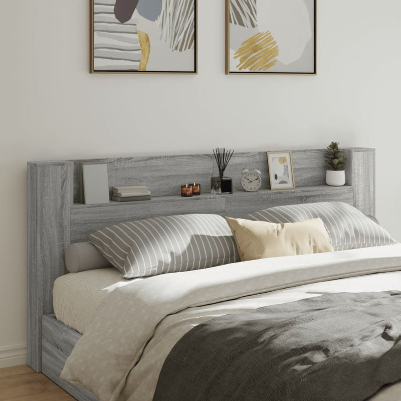 Headboard Cabinet with LED Grey Sonoma 220x16.5x103.5 cm