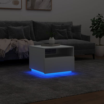 Coffee Table with LED Lights White 50x49x40 cm