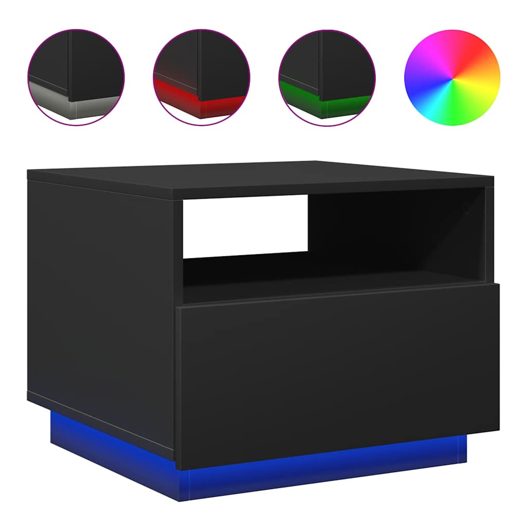 vidaXL Coffee Table with LED Lights Black 50x49x40 cm 2