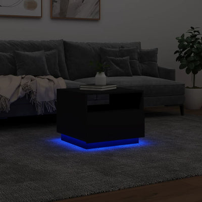 Coffee Table with LED Lights Black 50x49x40 cm