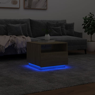 Coffee Table with LED Lights Sonoma Oak 50x49x40 cm