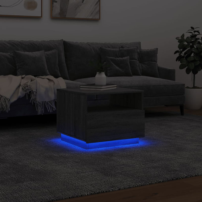 Coffee Table with LED Lights Grey Sonoma 50x49x40 cm