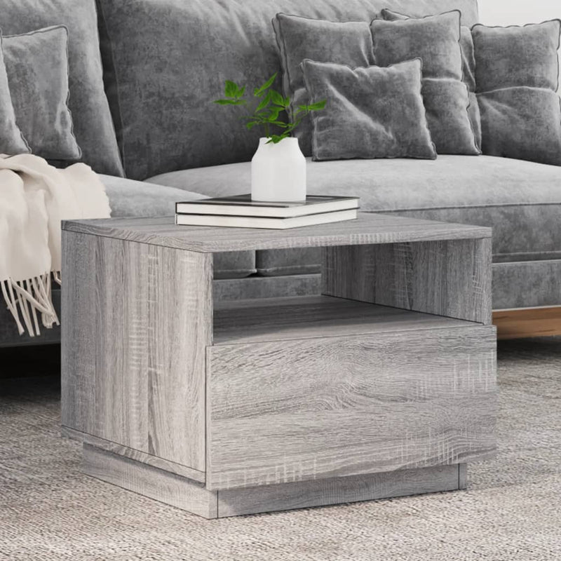 Coffee Table with LED Lights Grey Sonoma 50x49x40 cm