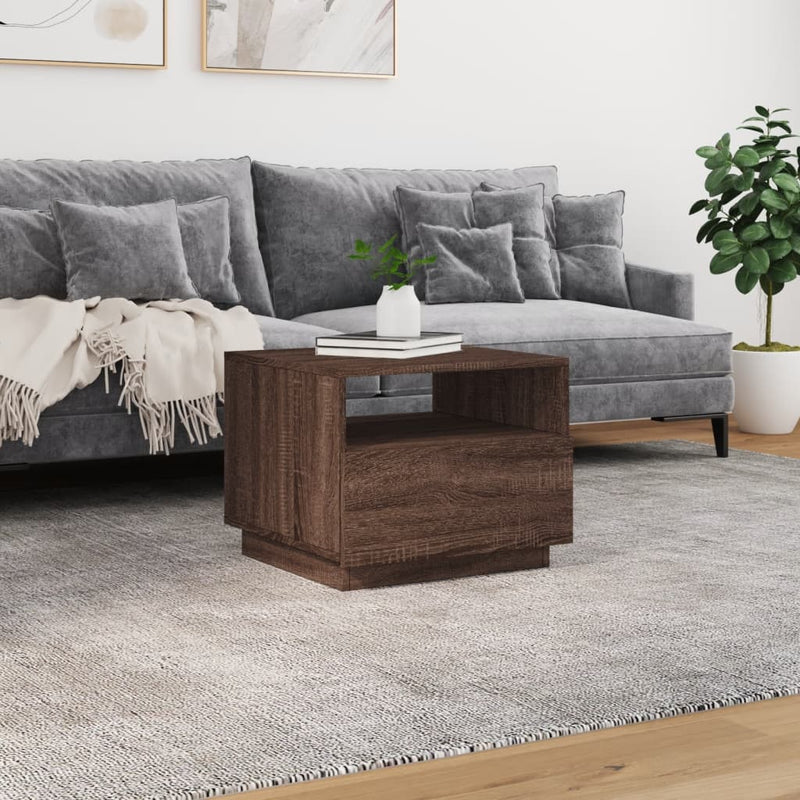 Coffee Table with LED Lights Brown Oak 50x49x40 cm