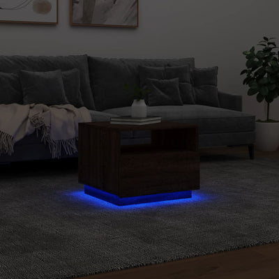 Coffee Table with LED Lights Brown Oak 50x49x40 cm