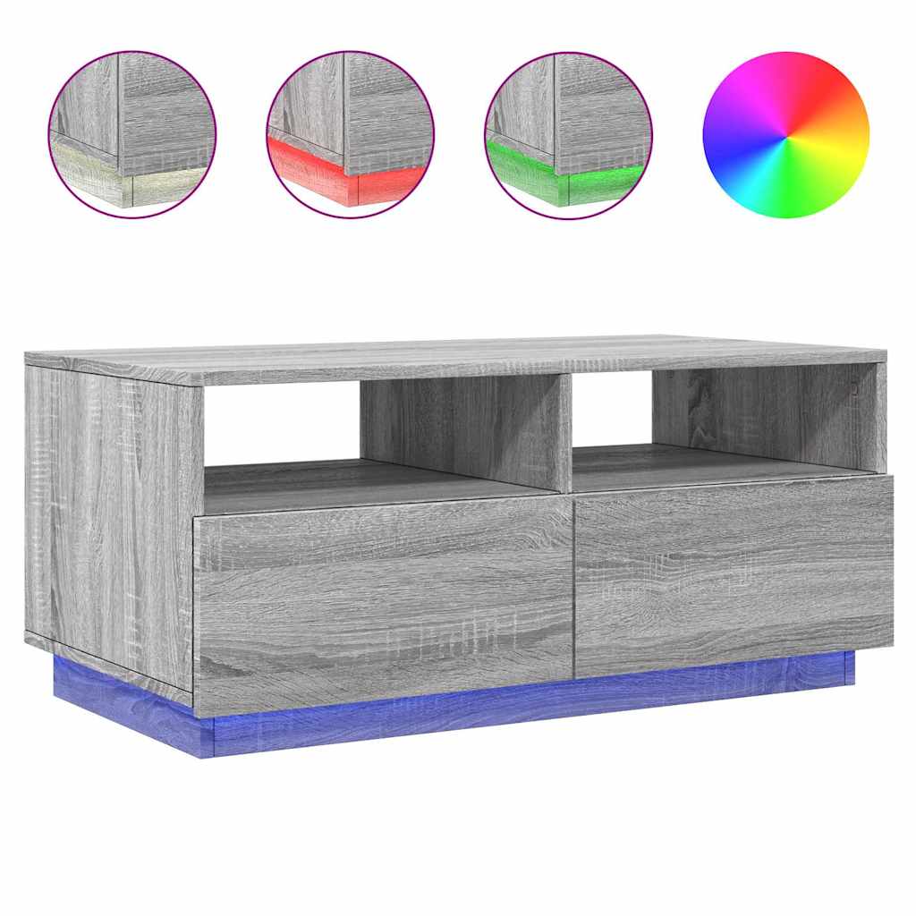vidaXL Coffee Table with LED Lights Grey Sonoma 90x49x40 cm 2