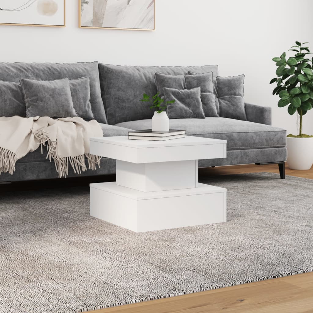 vidaXL Coffee Table with LED Lights White 50x50x40 cm 4