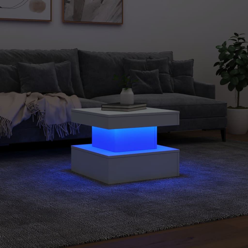 vidaXL Coffee Table with LED Lights White 50x50x40 cm 5
