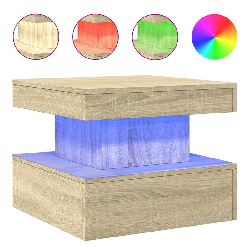 Coffee Table with LED Lights Sonoma Oak 50x50x40 cm