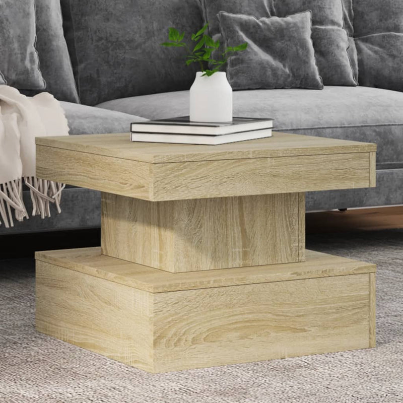 Coffee Table with LED Lights Sonoma Oak 50x50x40 cm