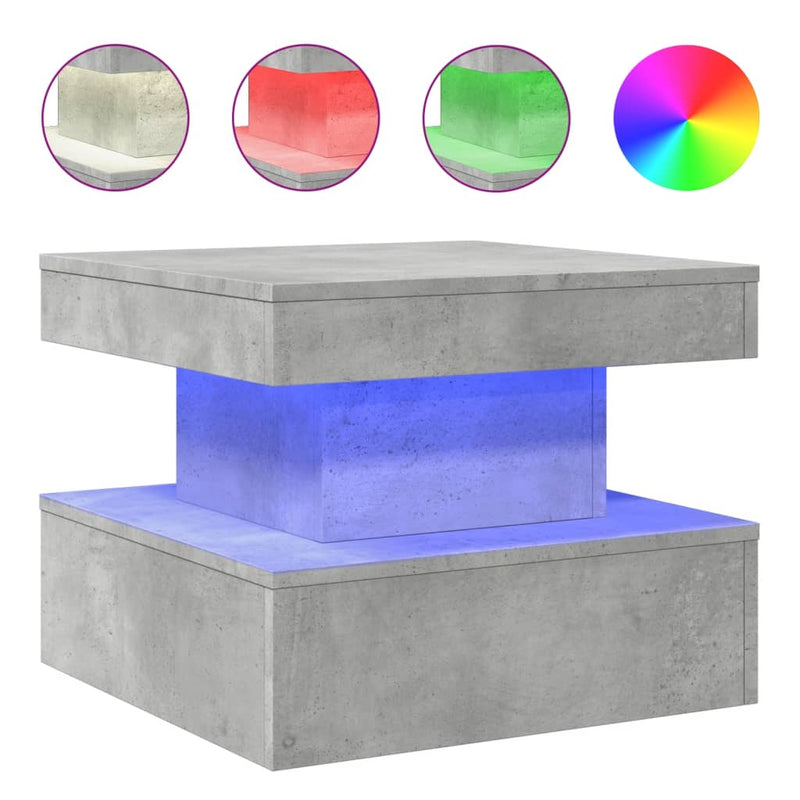 Coffee Table with LED Lights Concrete Grey 50x50x40 cm