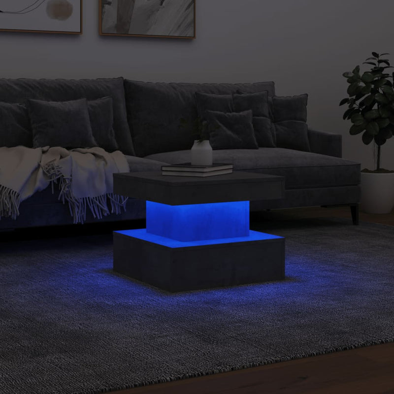 Coffee Table with LED Lights Concrete Grey 50x50x40 cm