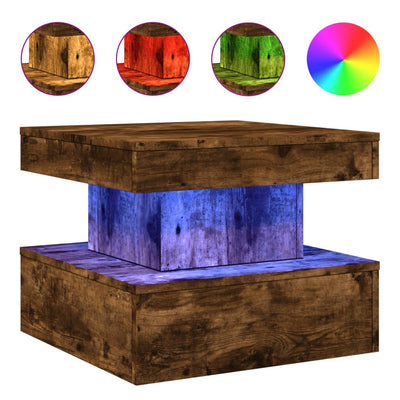 Coffee Table with LED Lights Smoked Oak 50x50x40 cm