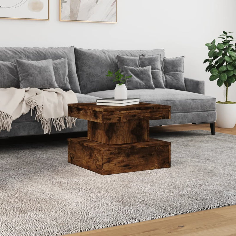 Coffee Table with LED Lights Smoked Oak 50x50x40 cm