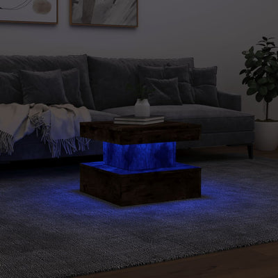 Coffee Table with LED Lights Smoked Oak 50x50x40 cm