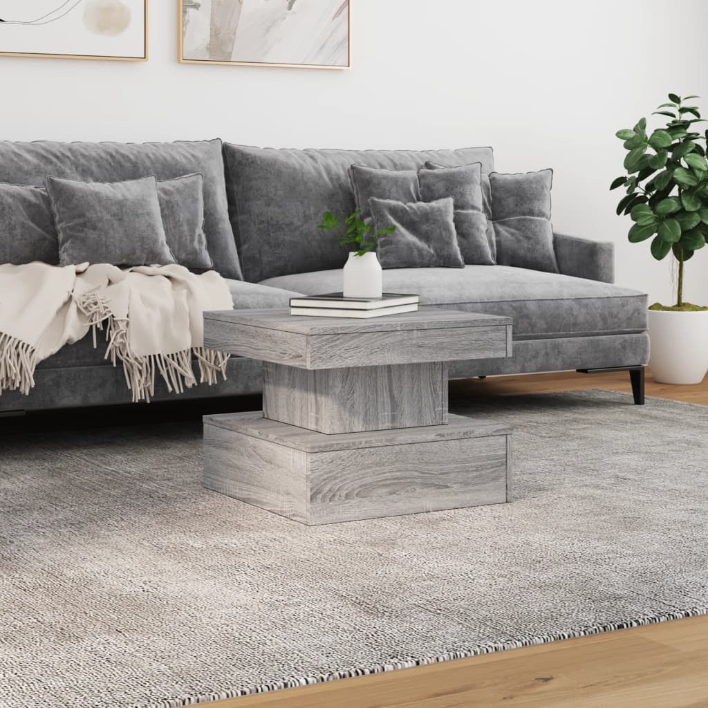 vidaXL Coffee Table with LED Lights Grey Sonoma 50x50x40 cm 4