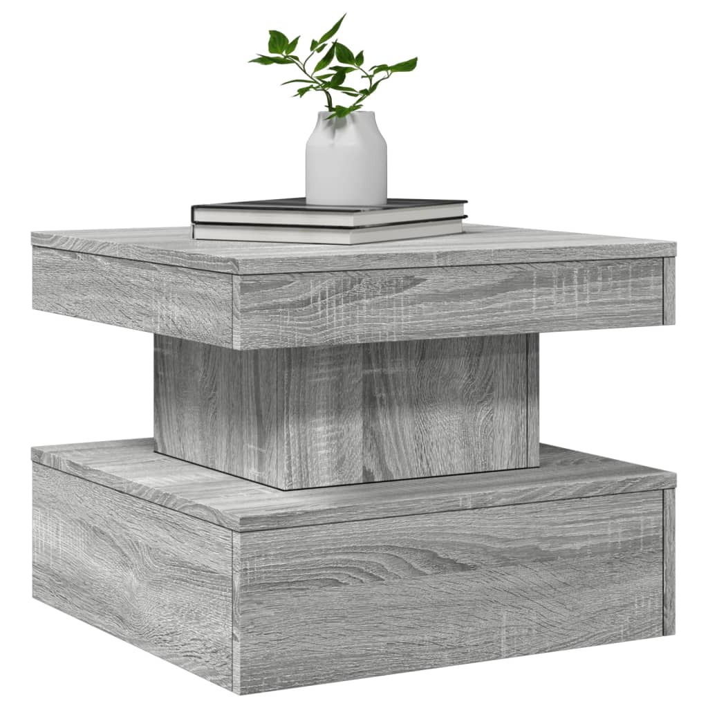 vidaXL Coffee Table with LED Lights Grey Sonoma 50x50x40 cm 6