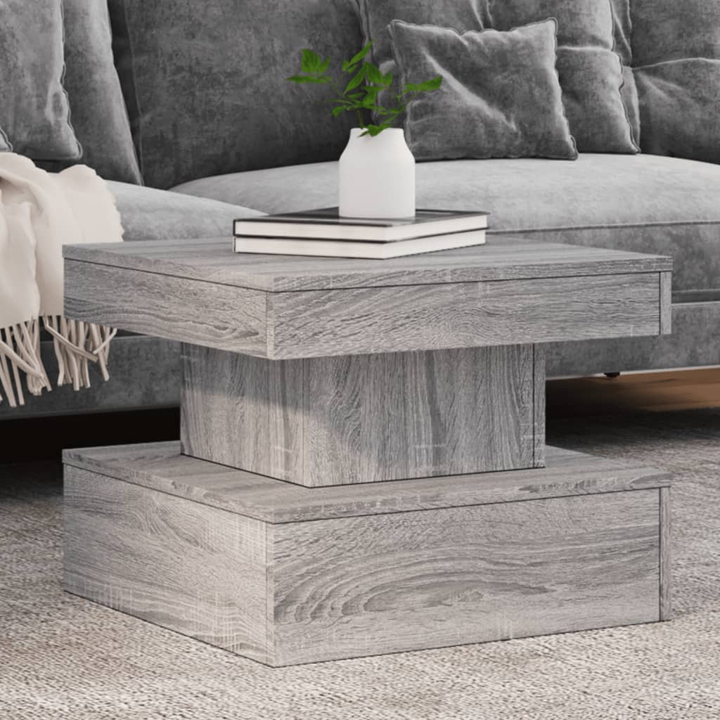 vidaXL Coffee Table with LED Lights Grey Sonoma 50x50x40 cm 1