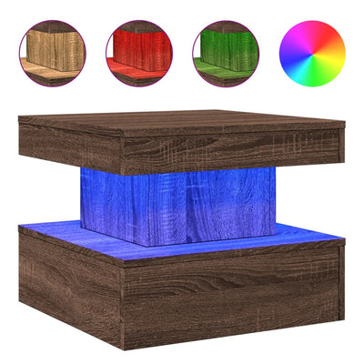 Coffee Table with LED Lights Brown Oak 50x50x40 cm