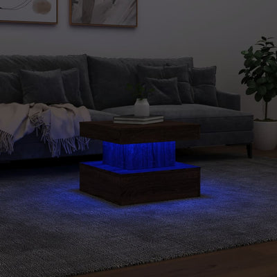 Coffee Table with LED Lights Brown Oak 50x50x40 cm