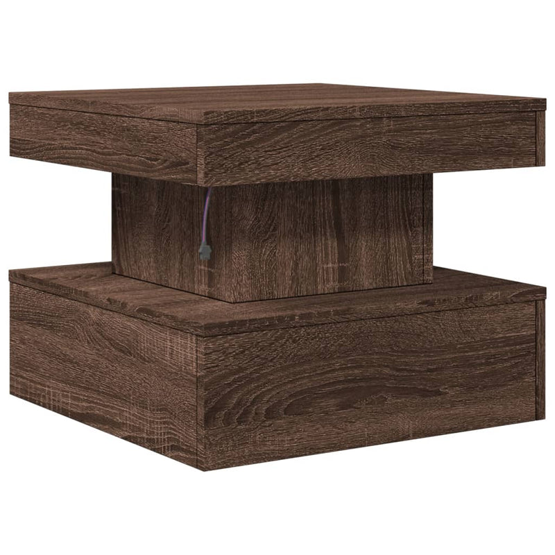 Coffee Table with LED Lights Brown Oak 50x50x40 cm