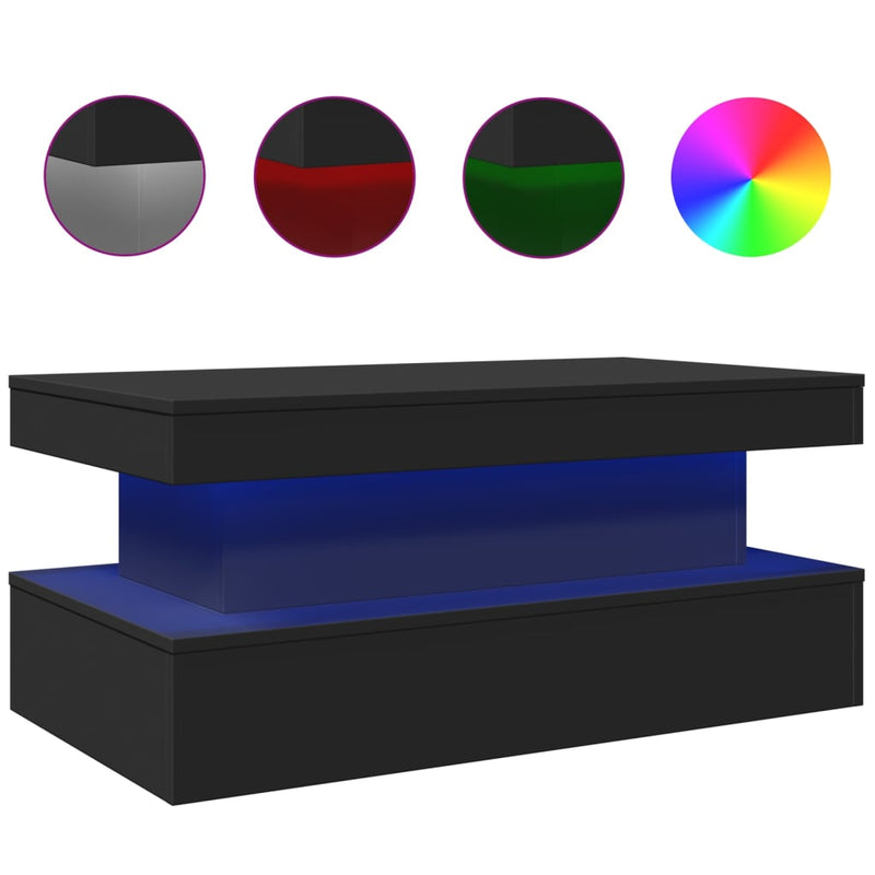 Coffee Table with LED Lights Black 90x50x40 cm