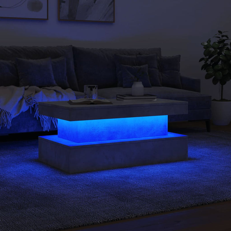 Coffee Table with LED Lights Concrete Grey 90x50x40 cm