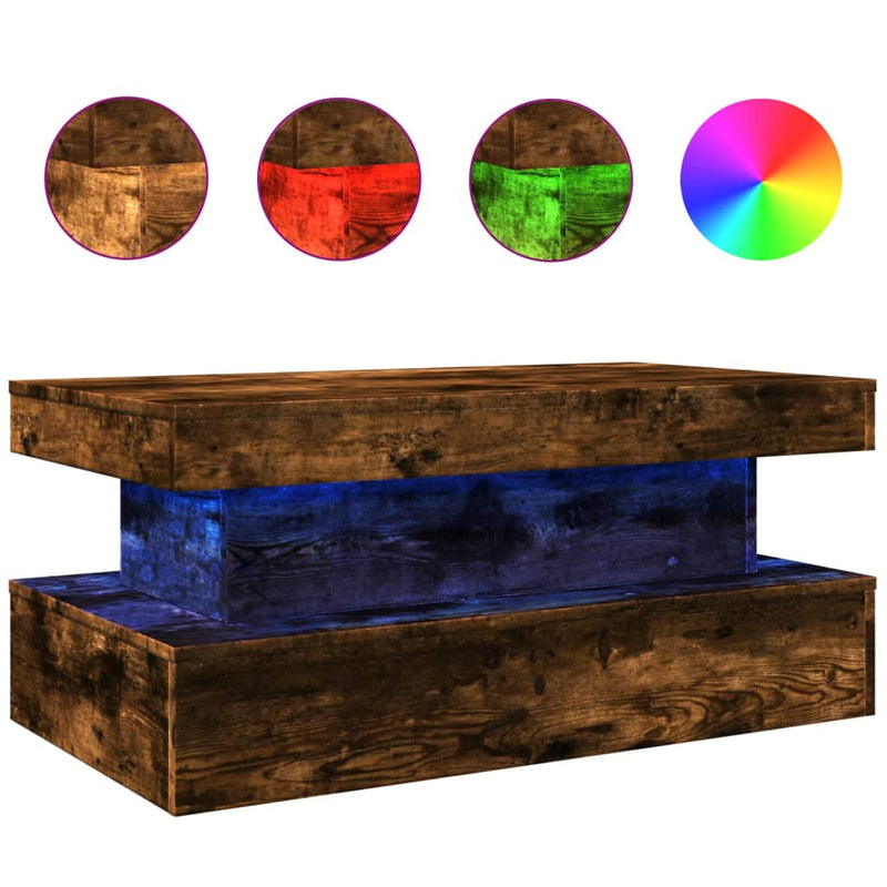 Coffee Table with LED Lights Smoked Oak 90x50x40 cm