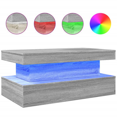 Coffee Table with LED Lights Grey Sonoma 90x50x40 cm