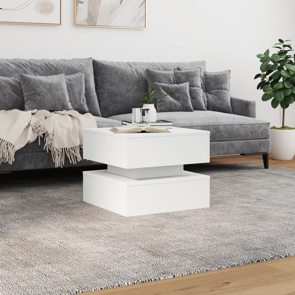 vidaXL Coffee Table with LED Lights White 50x50x40 cm 4