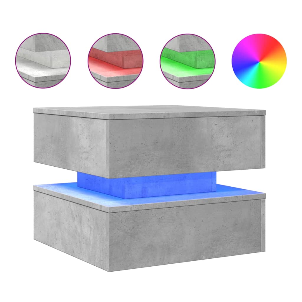 vidaXL Coffee Table with LED Lights Concrete Grey 50x50x40 cm 2
