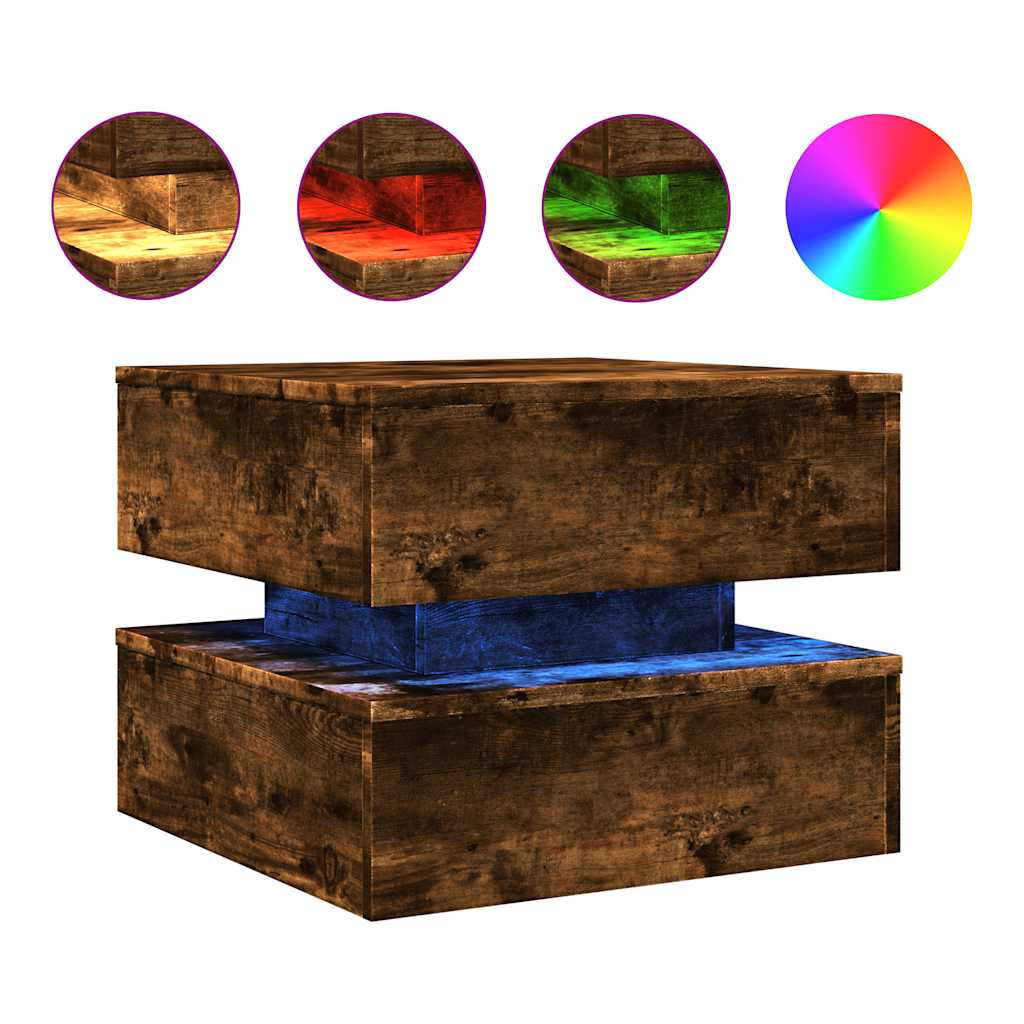vidaXL Coffee Table with LED Lights Smoked Oak 50x50x40 cm 2