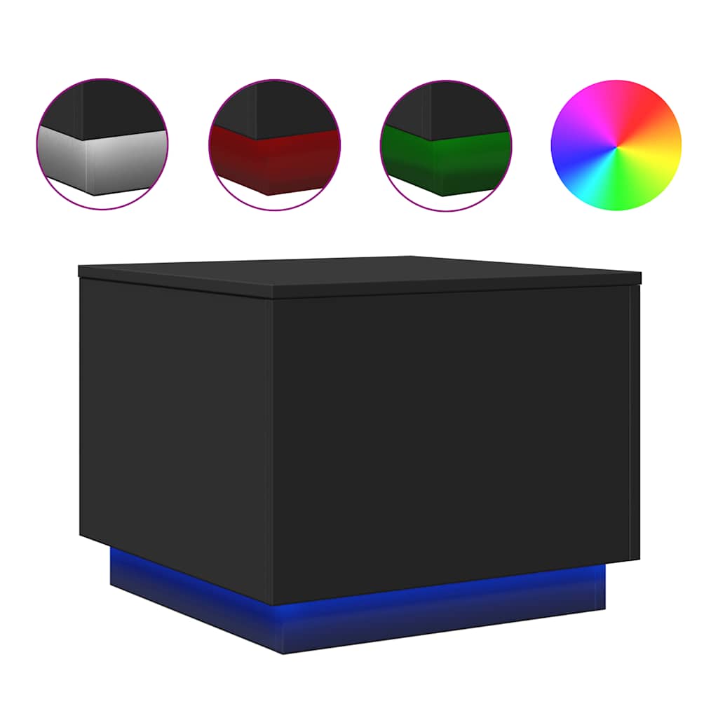 vidaXL Coffee Table with LED Lights Black 50x50x40 cm 2