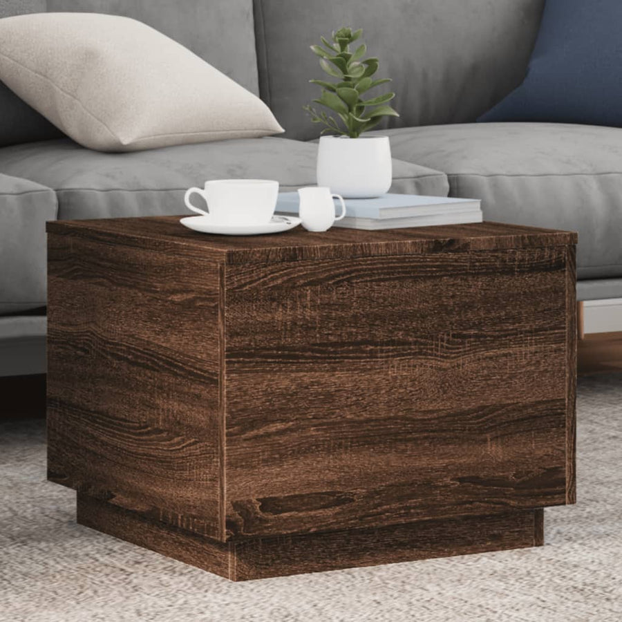 vidaXL Coffee Table with LED Lights Brown Oak 50x50x40 cm 1