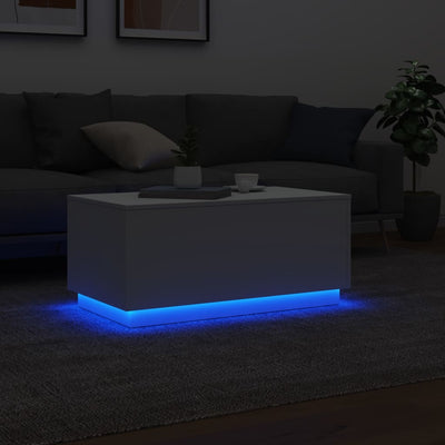 Coffee Table with LED Lights White 90x50x40 cm