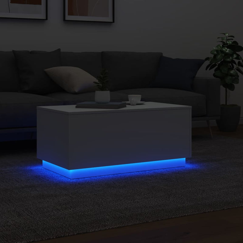 Coffee Table with LED Lights White 90x50x40 cm