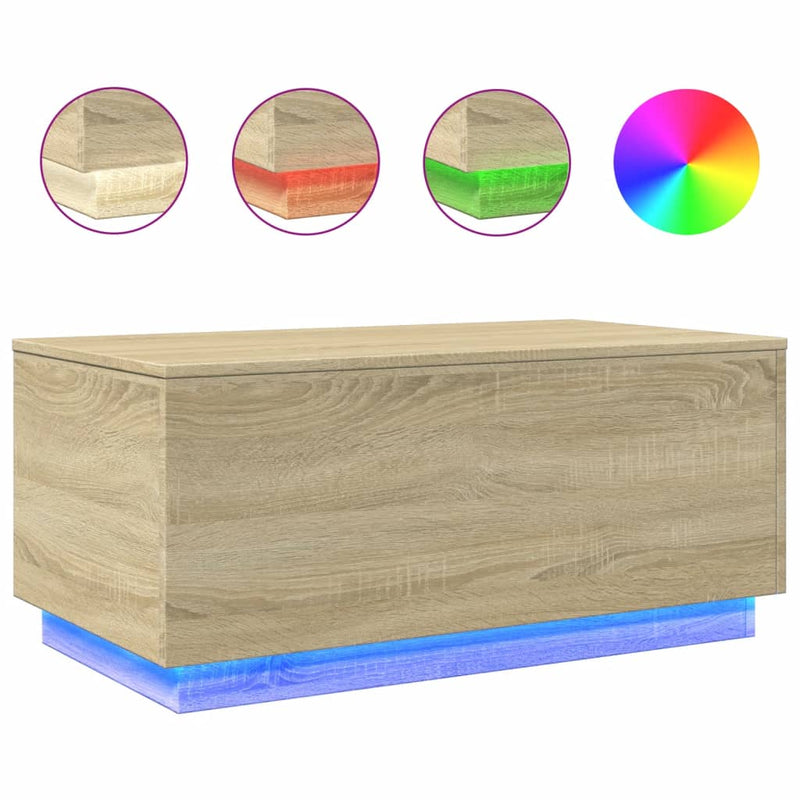 Coffee Table with LED Lights Sonoma Oak 90x50x40 cm