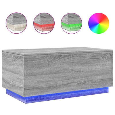 Coffee Table with LED Lights Grey Sonoma 90x50x40 cm