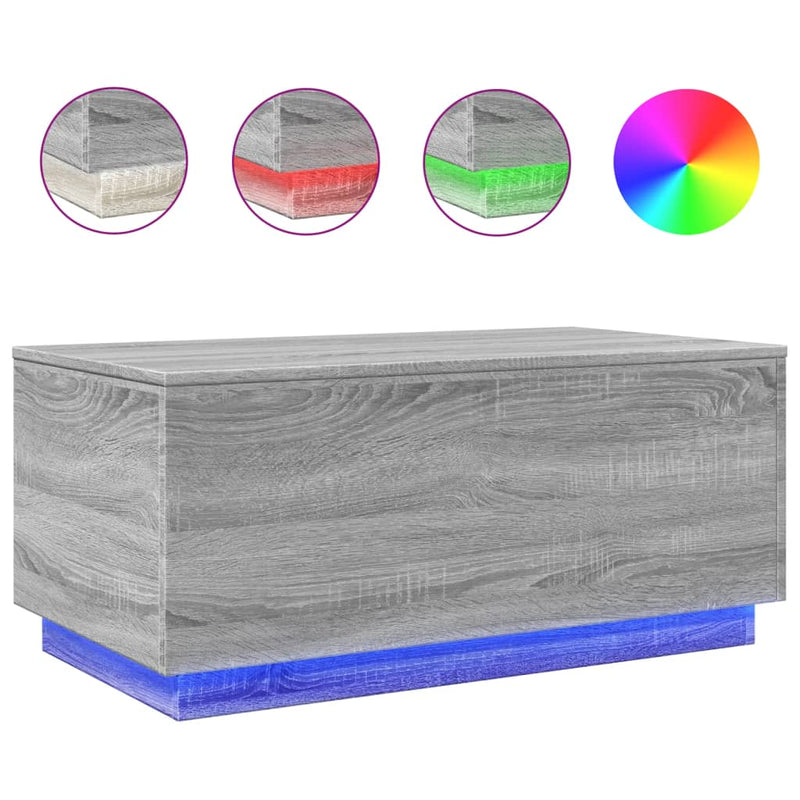 Coffee Table with LED Lights Grey Sonoma 90x50x40 cm