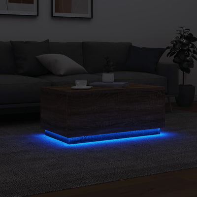 Coffee Table with LED Lights Brown Oak 90x50x40 cm